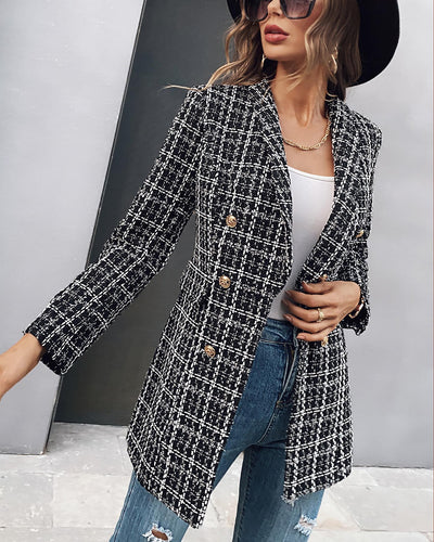 Blazer en tweed à double boutonnage à encolure crantée