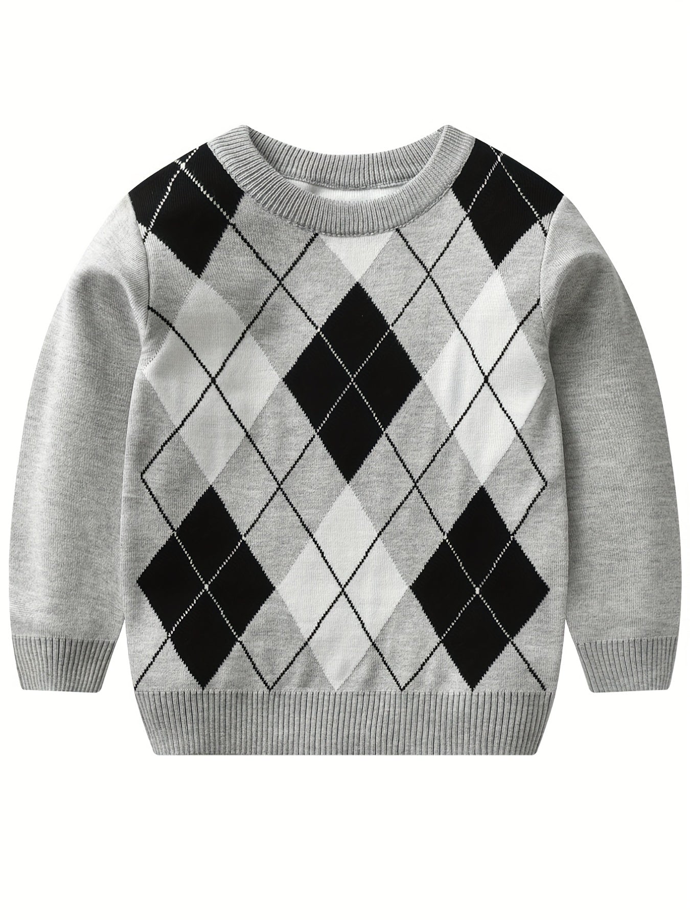 Pull tricoté à manches longues avec motif argyle pour garçons