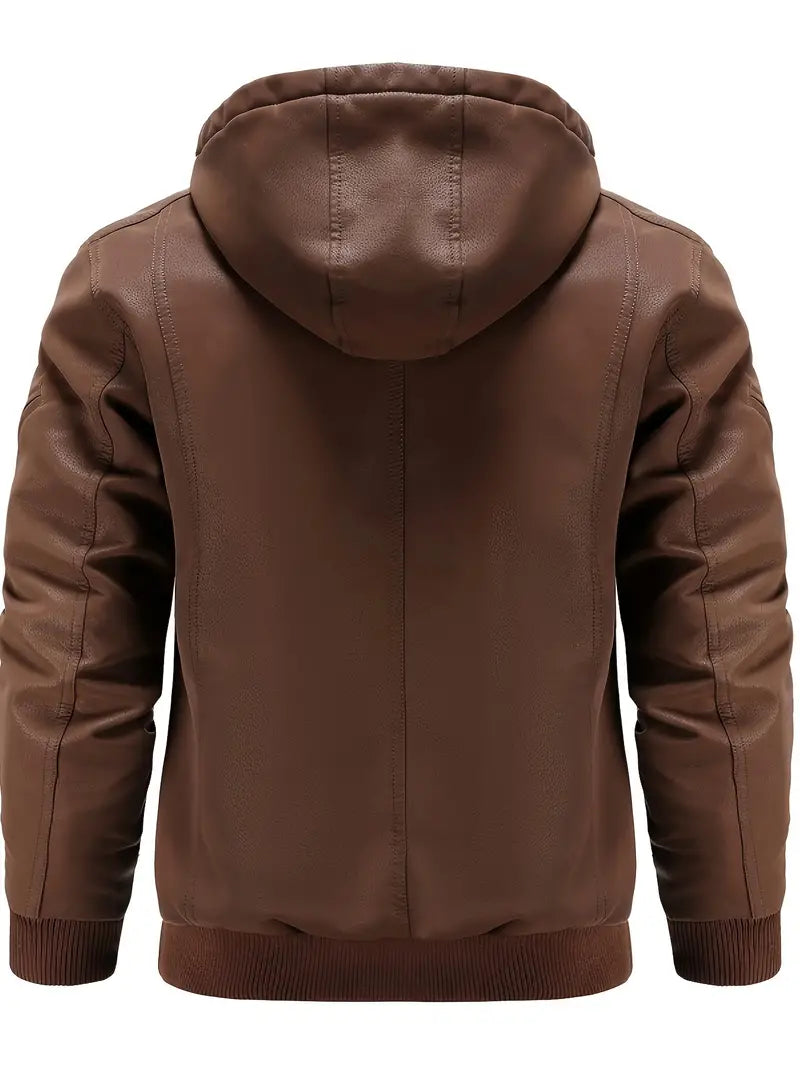 Veste d'hiver en cuir PU imperméable - avec capuche - Projet Paris - Protection contre les intempéries