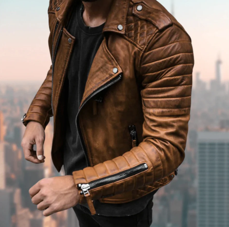 Veste en cuir - pour hommes - Projet Paris - Style biker - Résistante et tendance