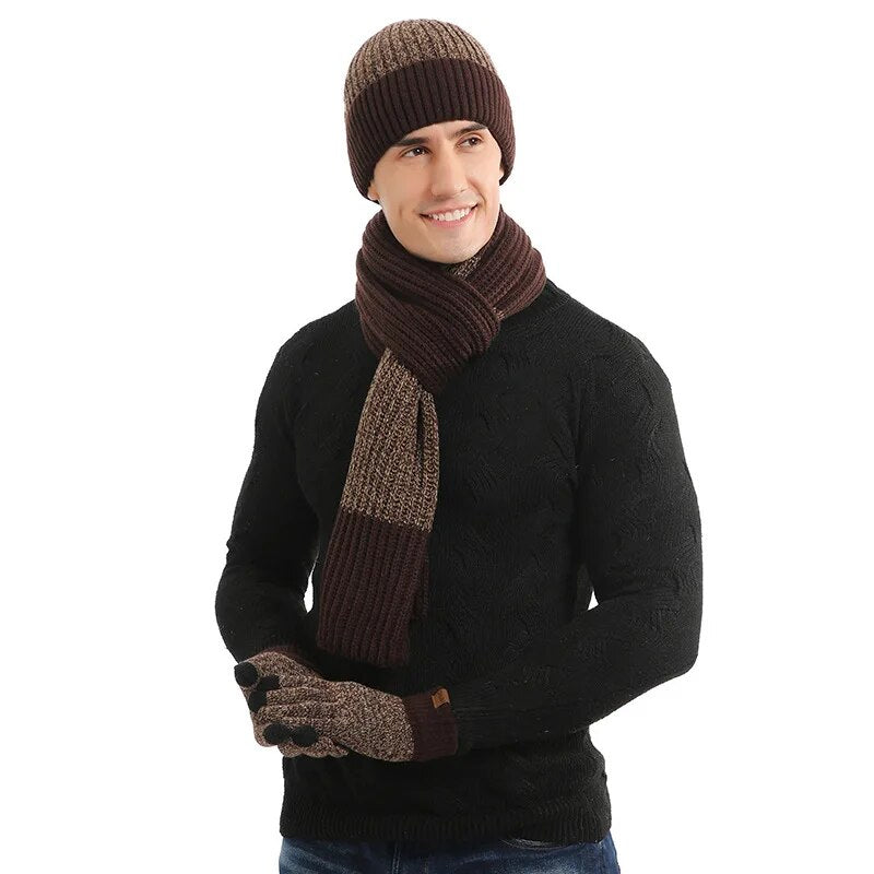 Menno - Ensemble tricoté avec bonnet, gants et écharpe en laine