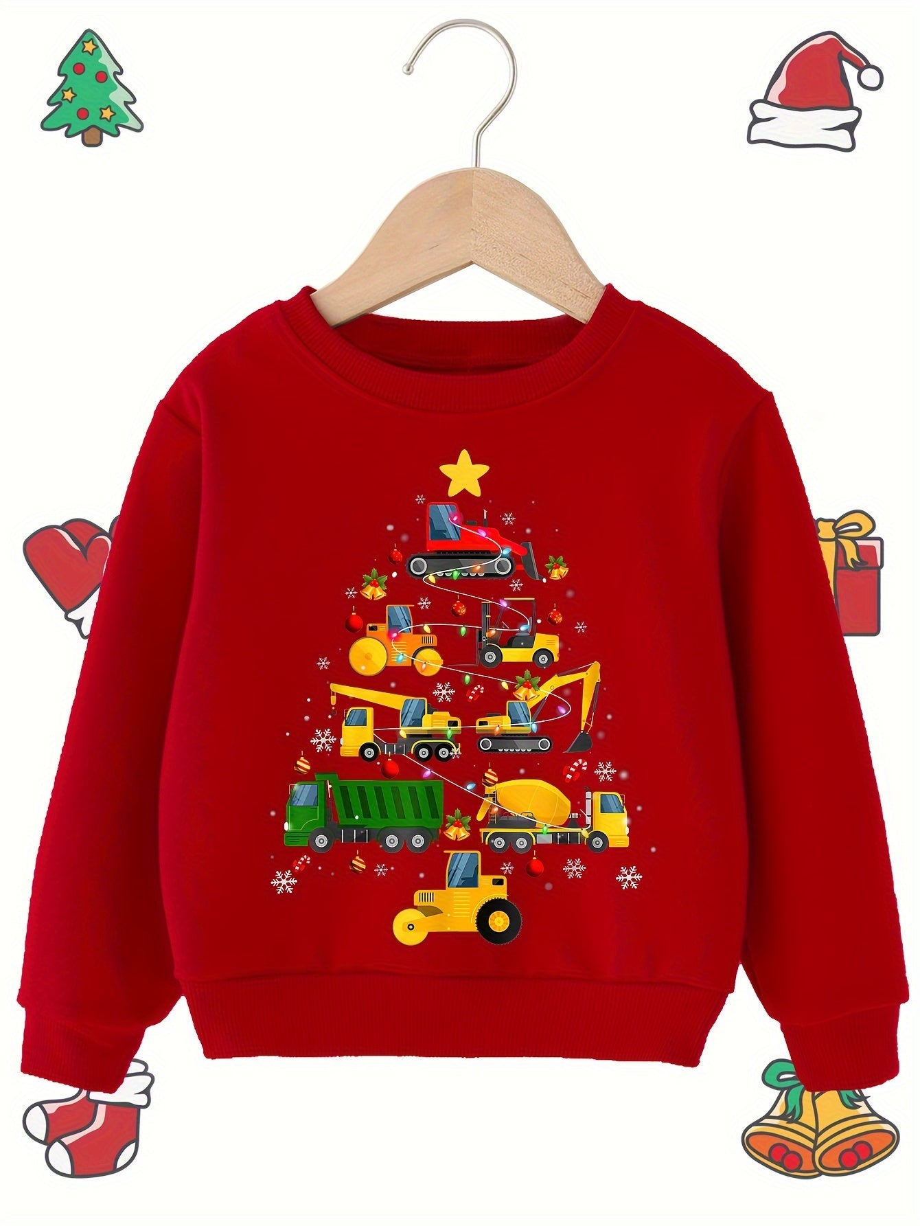 Pull pour garçons avec imprimé de sapin de Noël et de machines