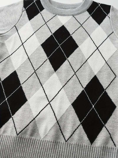 Pull tricoté à manches longues avec motif argyle pour garçons