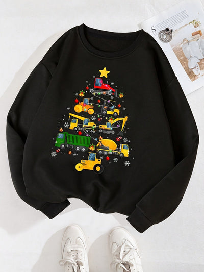 Pull pour garçons avec imprimé de sapin de Noël et de machines