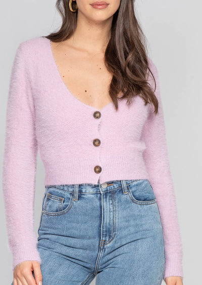 Cardigan court duveteux lilas