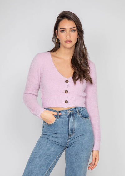 Cardigan court duveteux lilas