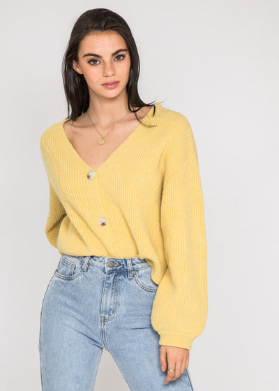 Cardigan en maille épaisse jaune