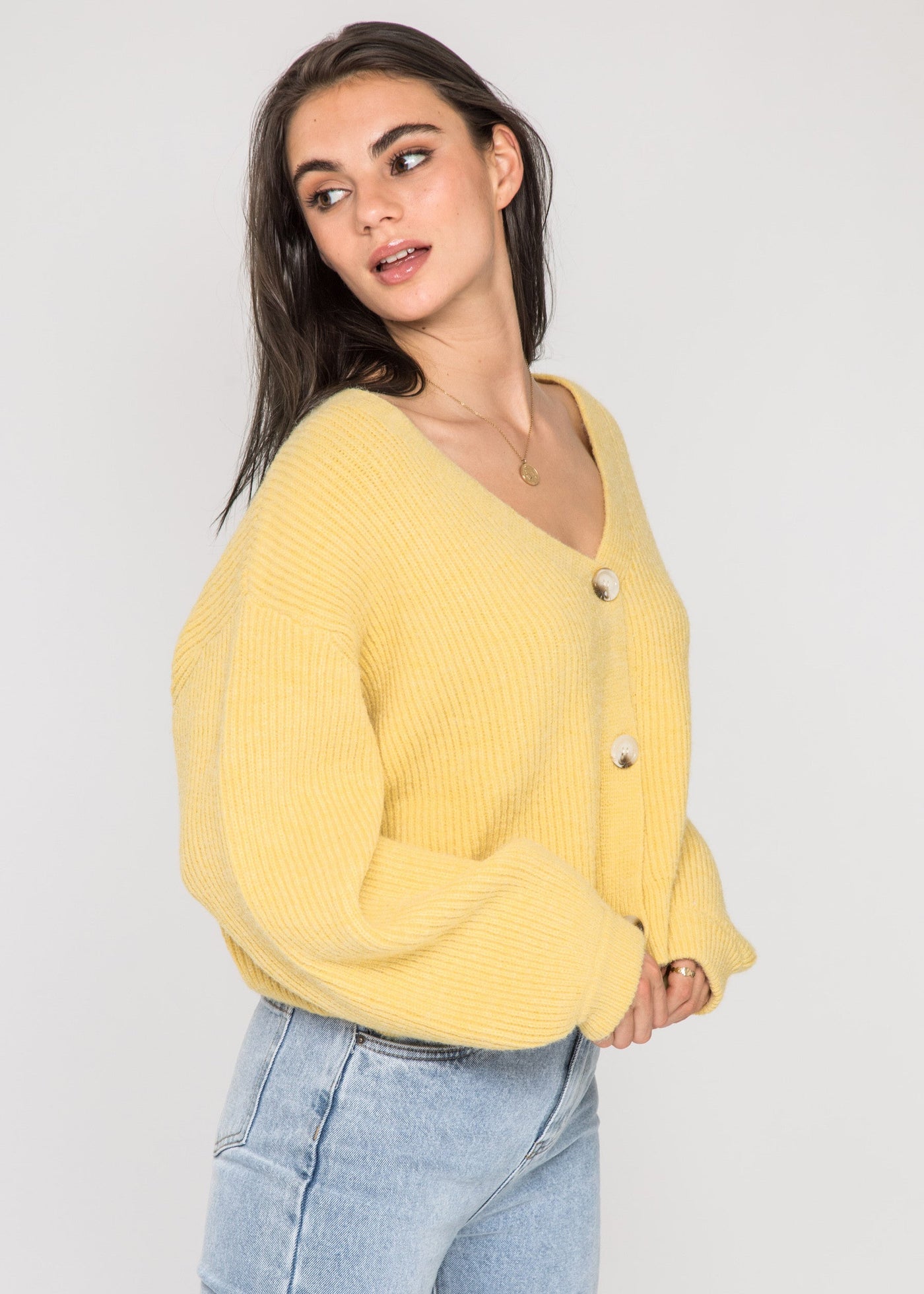 Cardigan en maille épaisse jaune