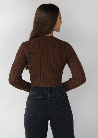 Cardigan en maille torsadée marron