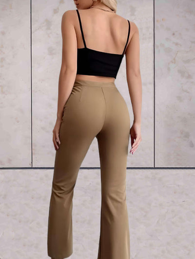 Amélie - Pantalon taille haute joliment ajusté avec plis verticaux et jambes larges