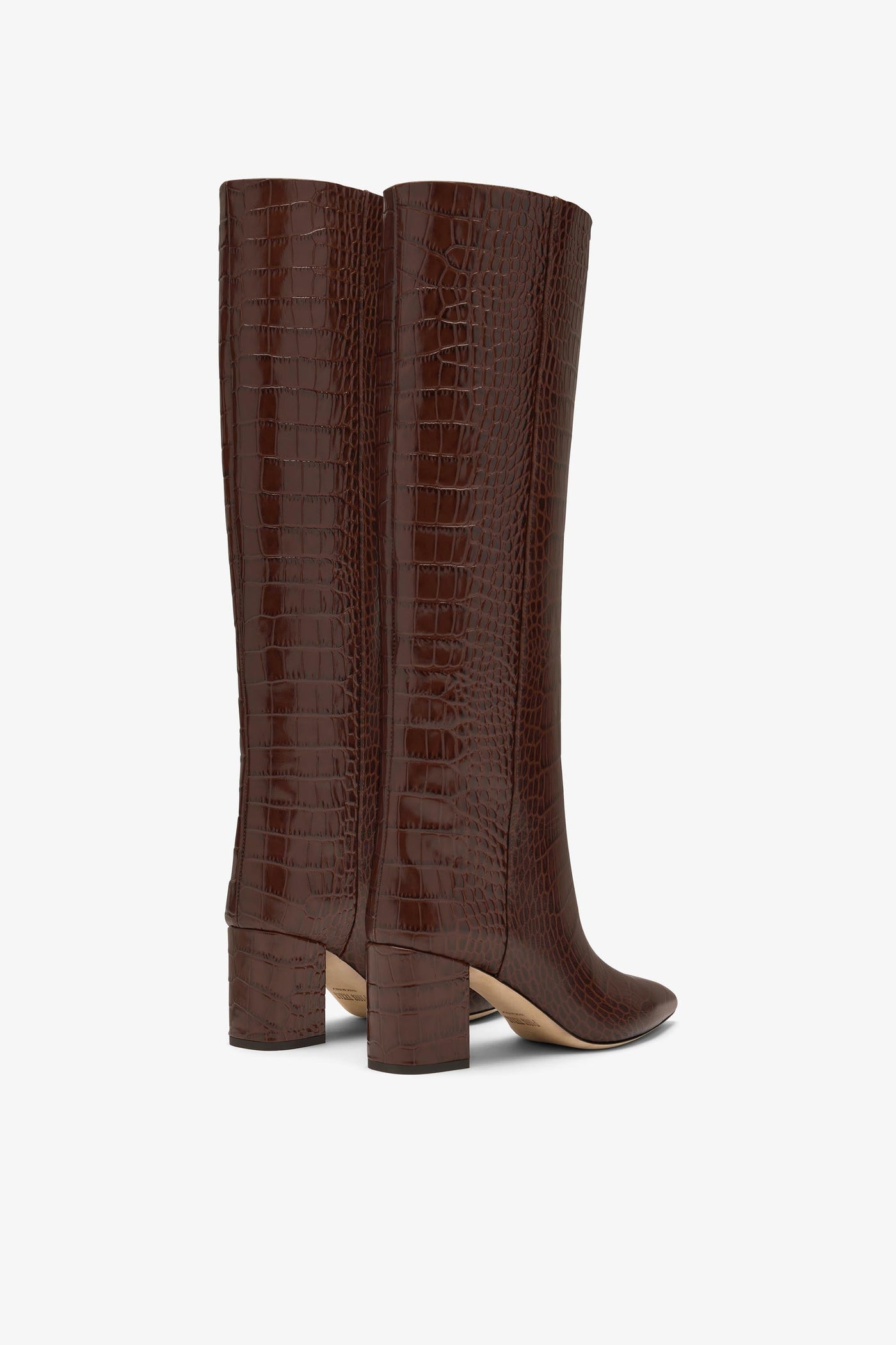 Chocolate brown croc-effect leather heel 70 boots