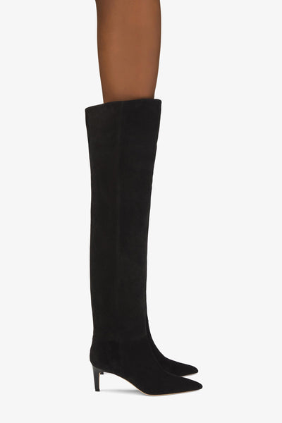 Black calf suede heel 60 over the knee boots