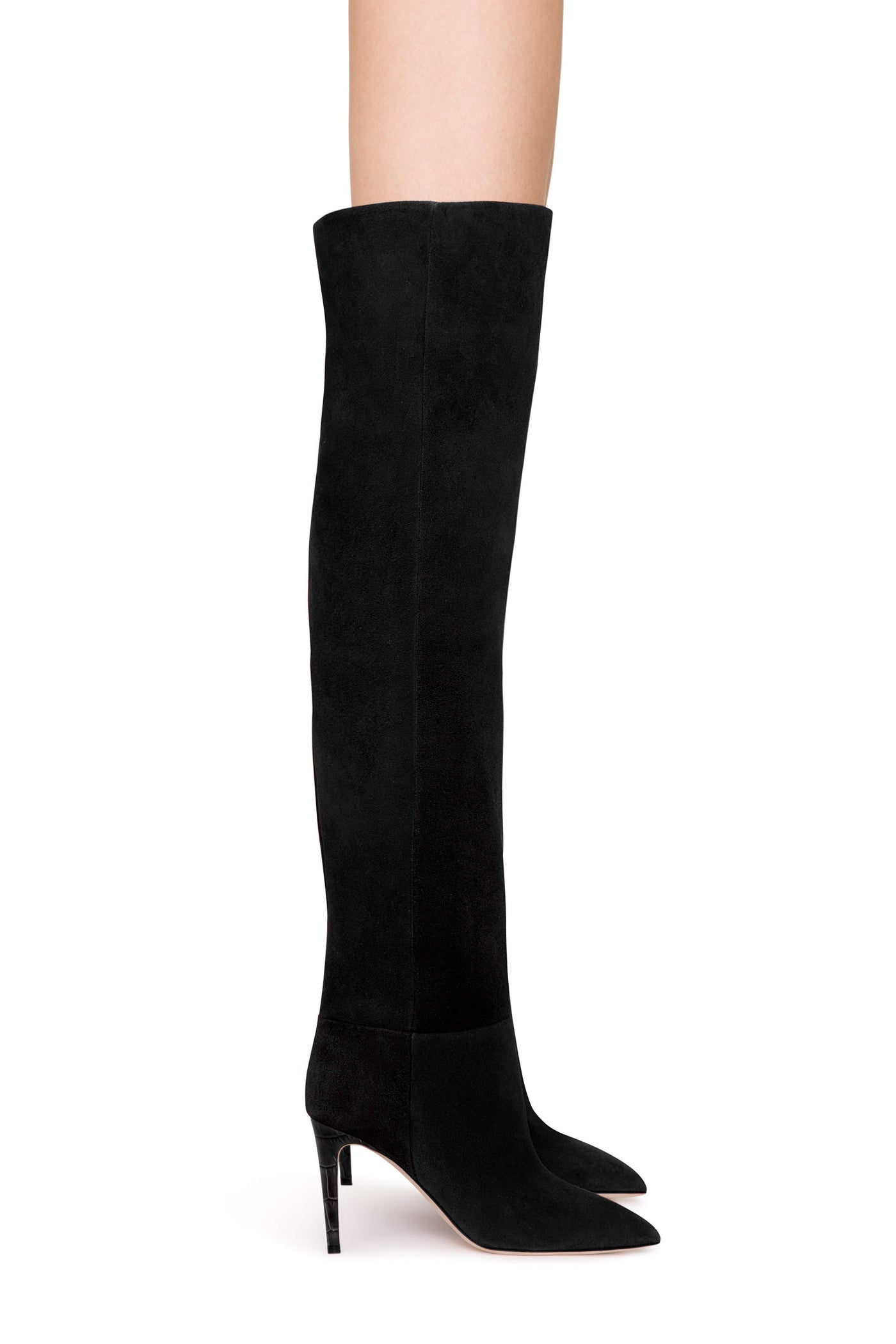 Black calf suede heel 85 over the knee boots