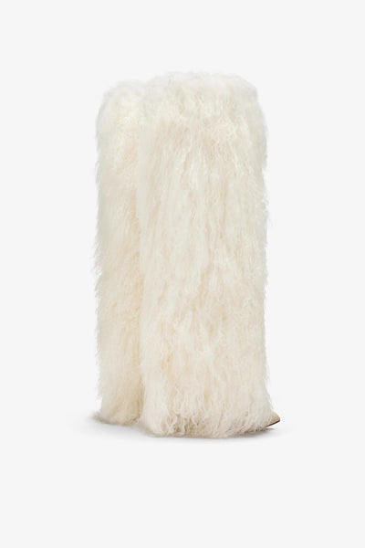 White mongolian fur stiletto boots