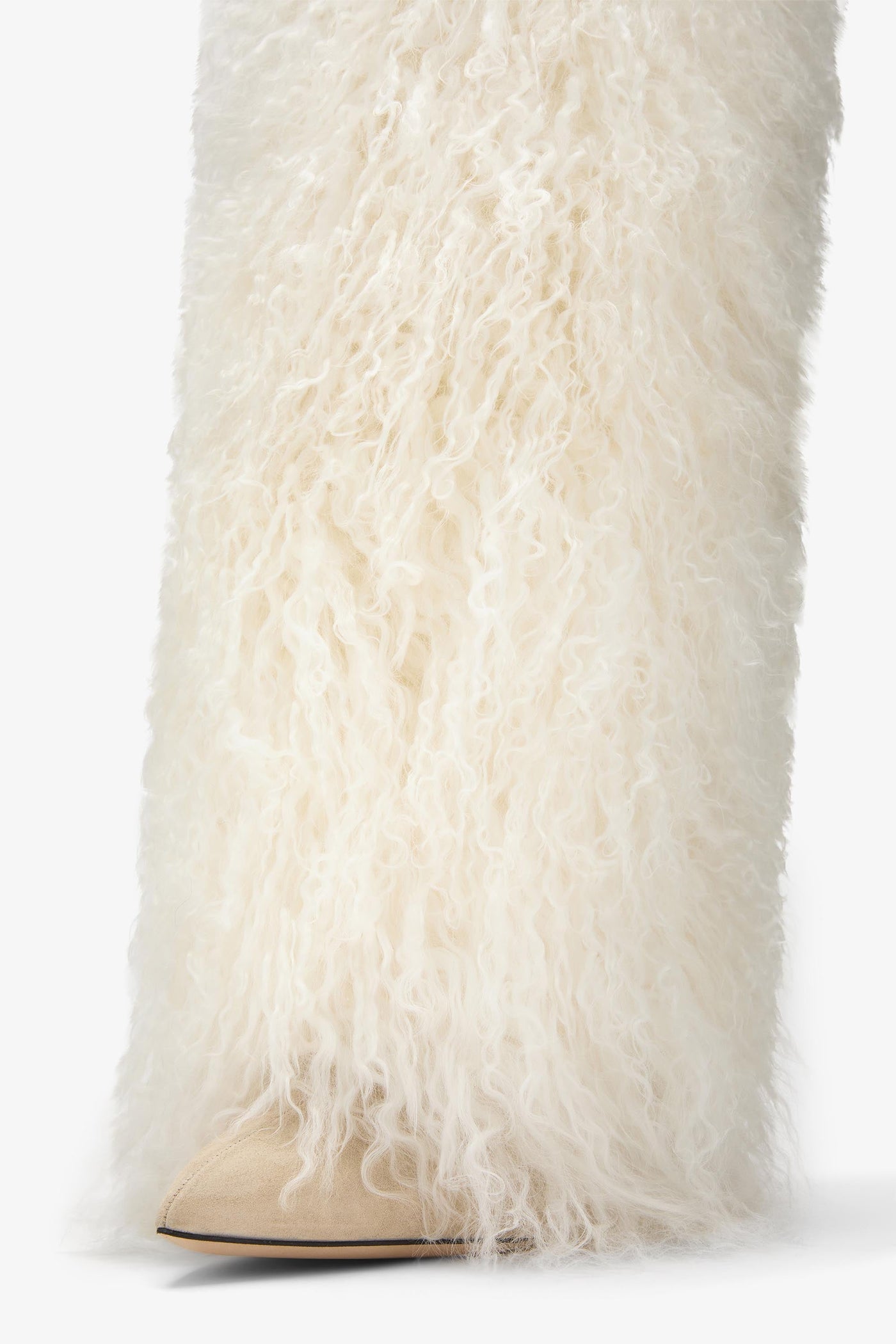 White mongolian fur stiletto boots