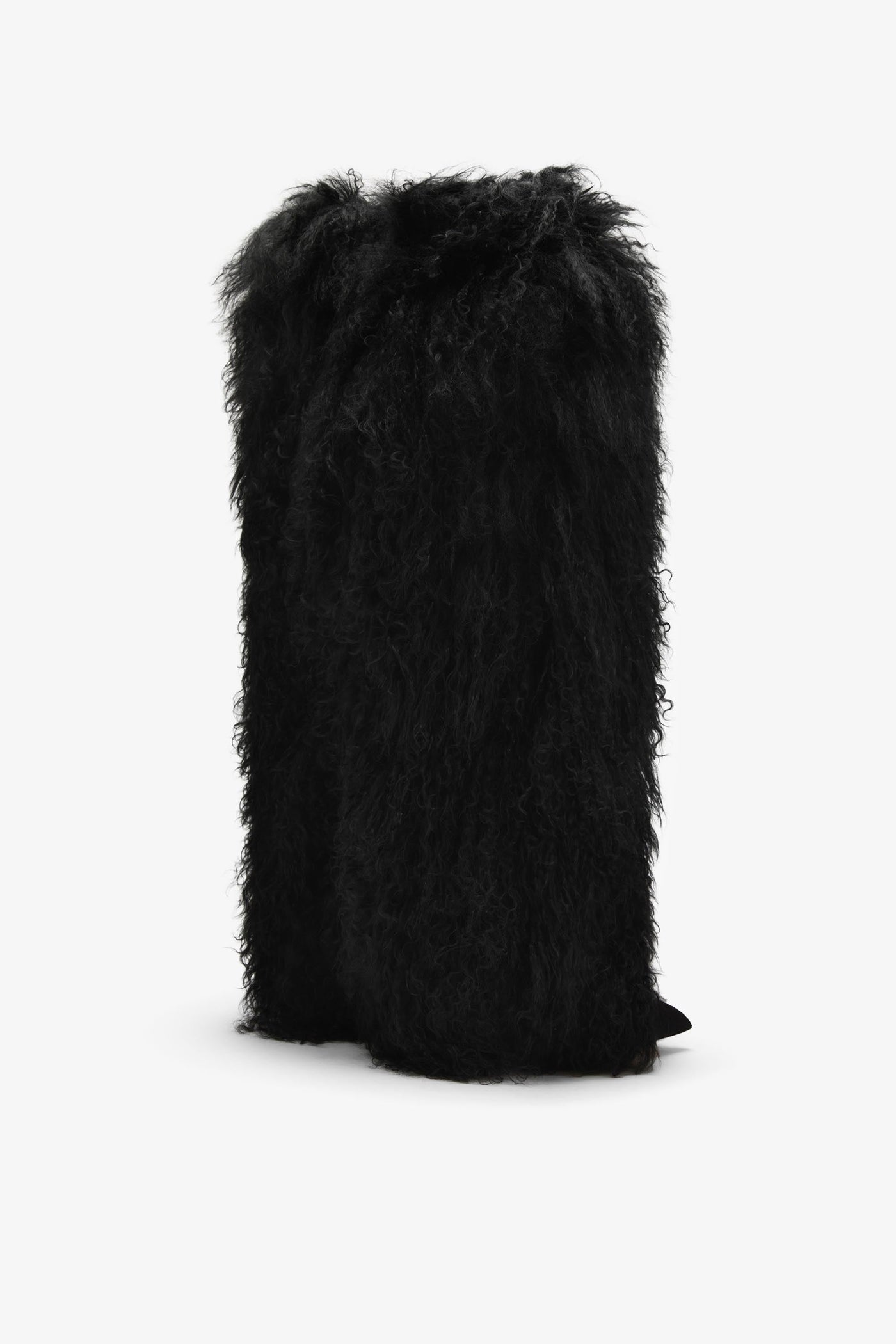 Black mongolian fur stiletto boots