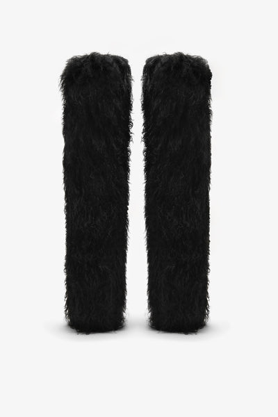 Black mongolian fur stiletto boots