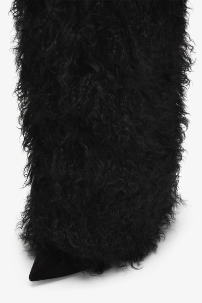 Black mongolian fur stiletto boots