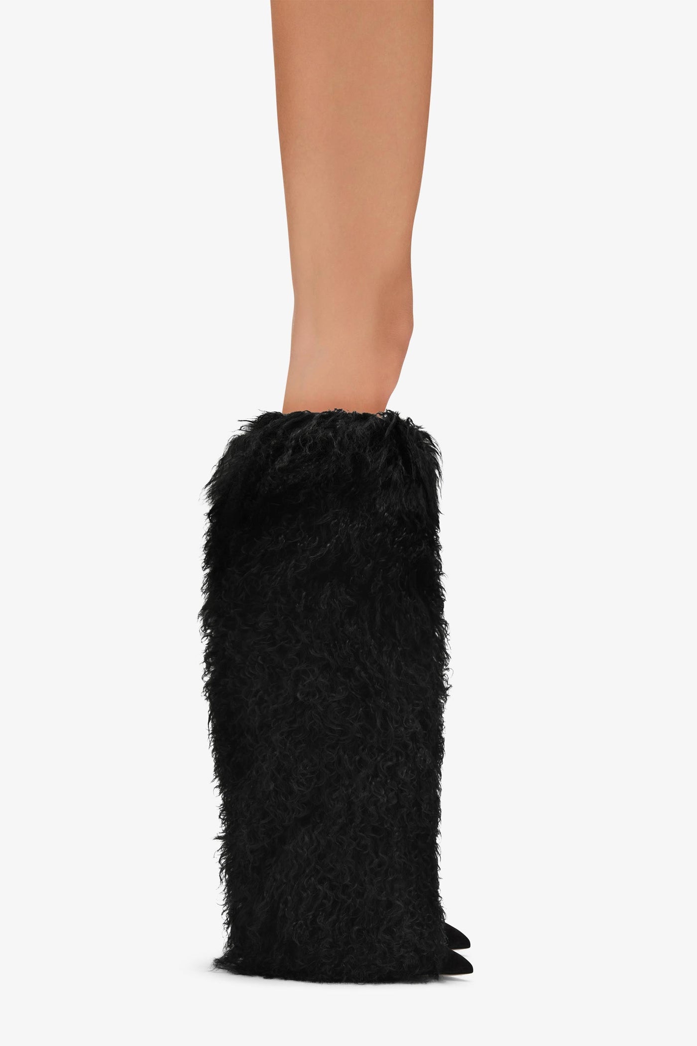 Black mongolian fur stiletto boots