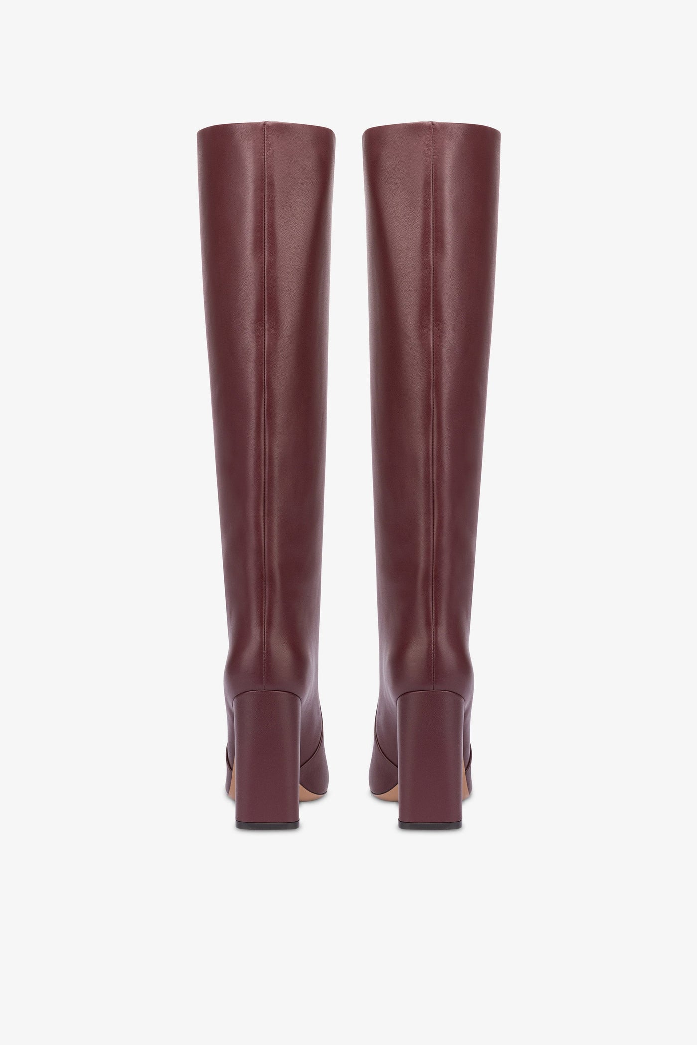 Knee-high boots in smooth burgundy leather