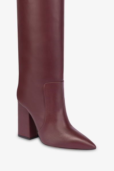 Knee-high boots in smooth burgundy leather