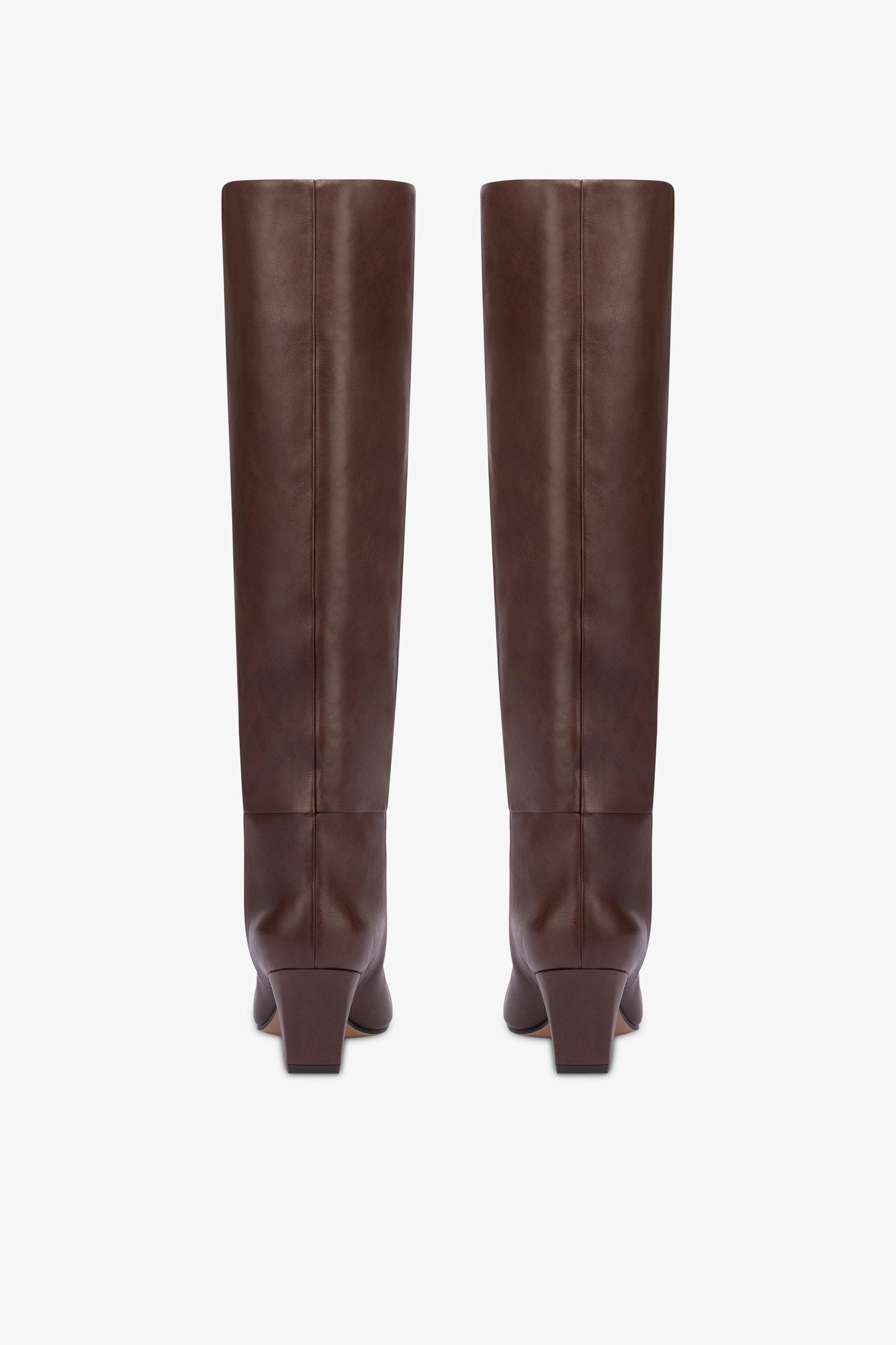 Knee-high, long pointed boot in supple mocha leather