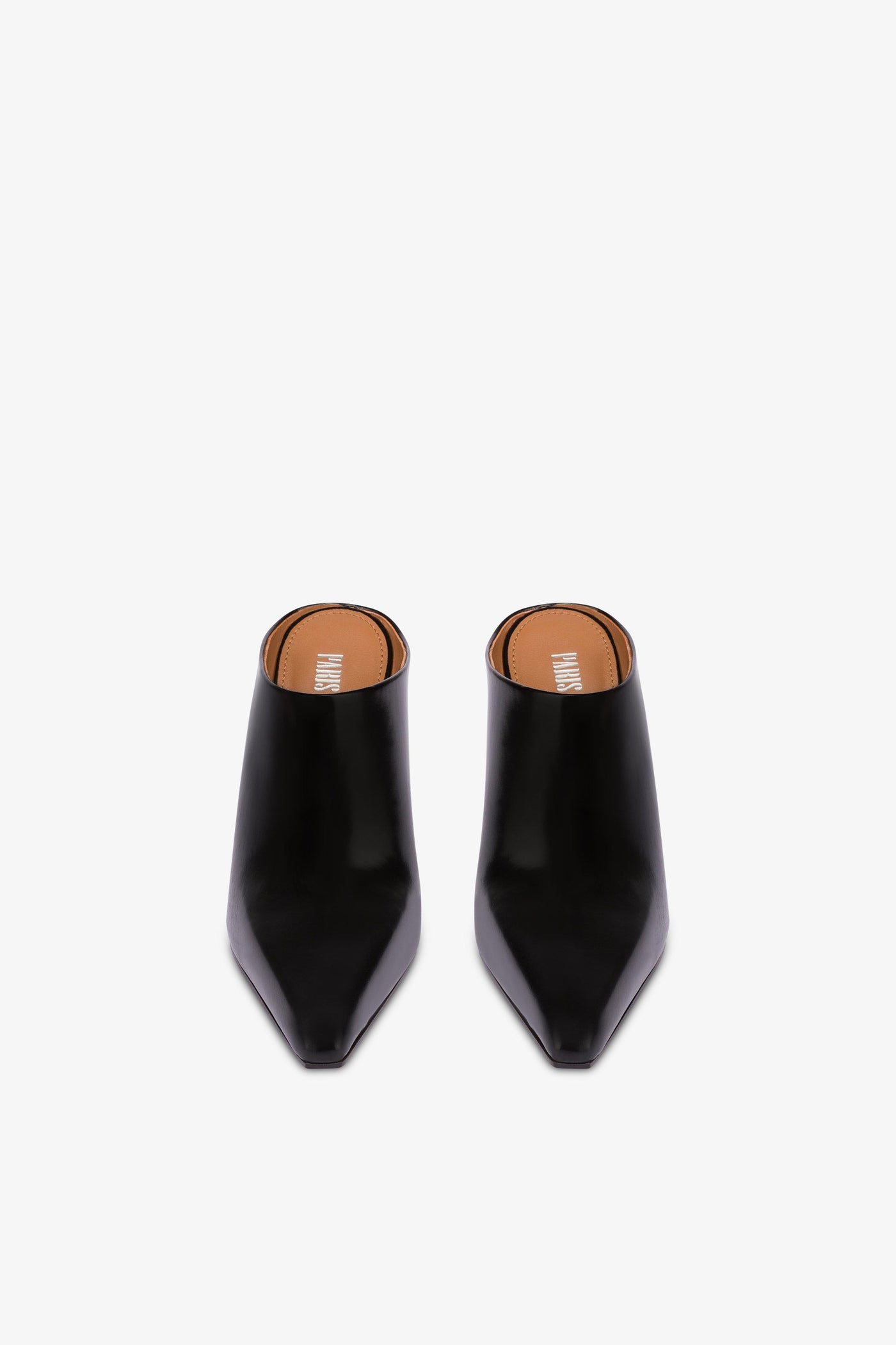 Long, pointed mule boots in soft black brushed leather