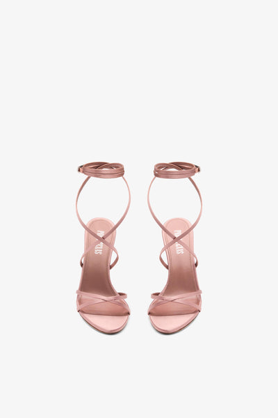 Lace-up satin sandal in dark blush pink