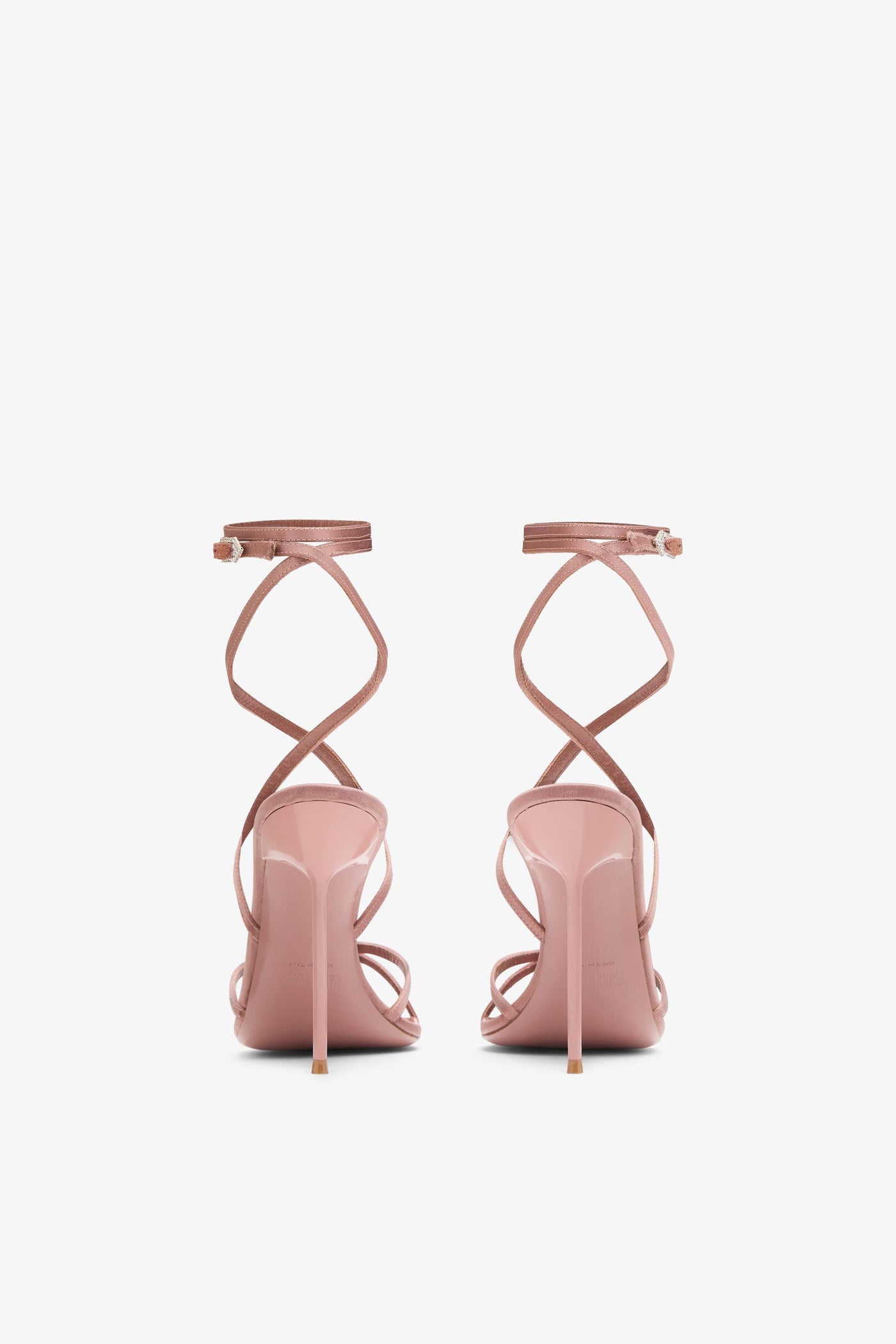 Lace-up satin sandal in dark blush pink