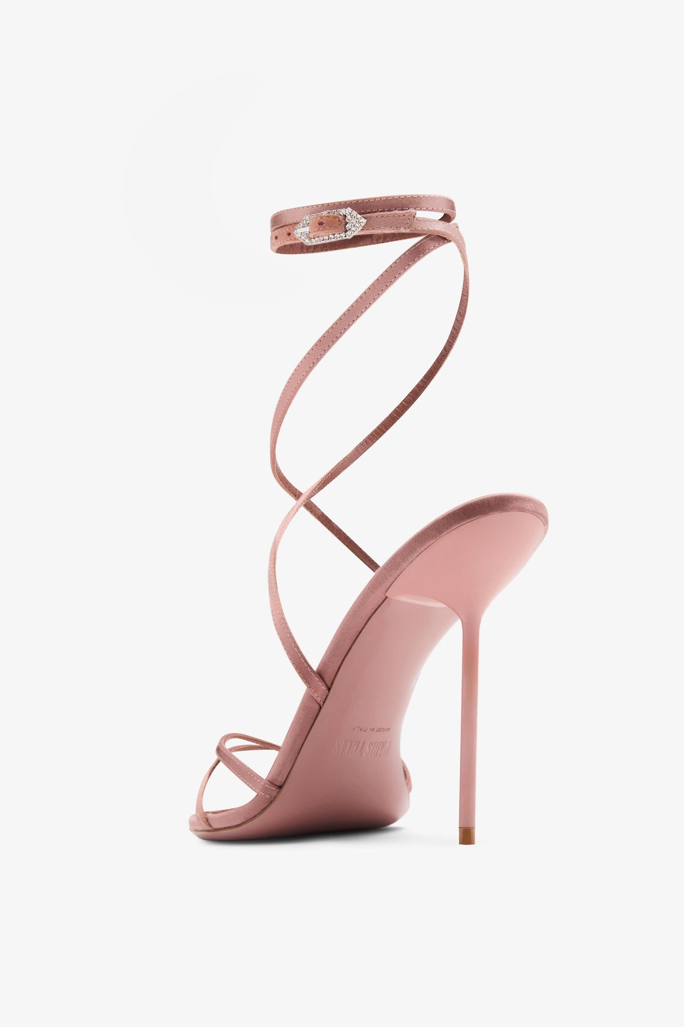 Lace-up satin sandal in dark blush pink