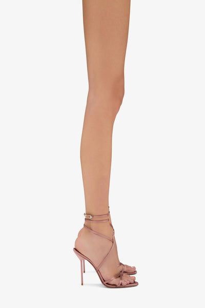 Lace-up satin sandal in dark blush pink