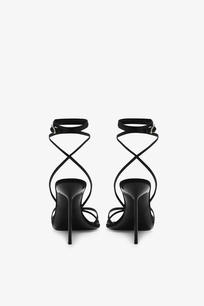 Lace-up satin sandal in black