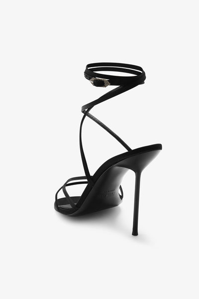 Lace-up satin sandal in black