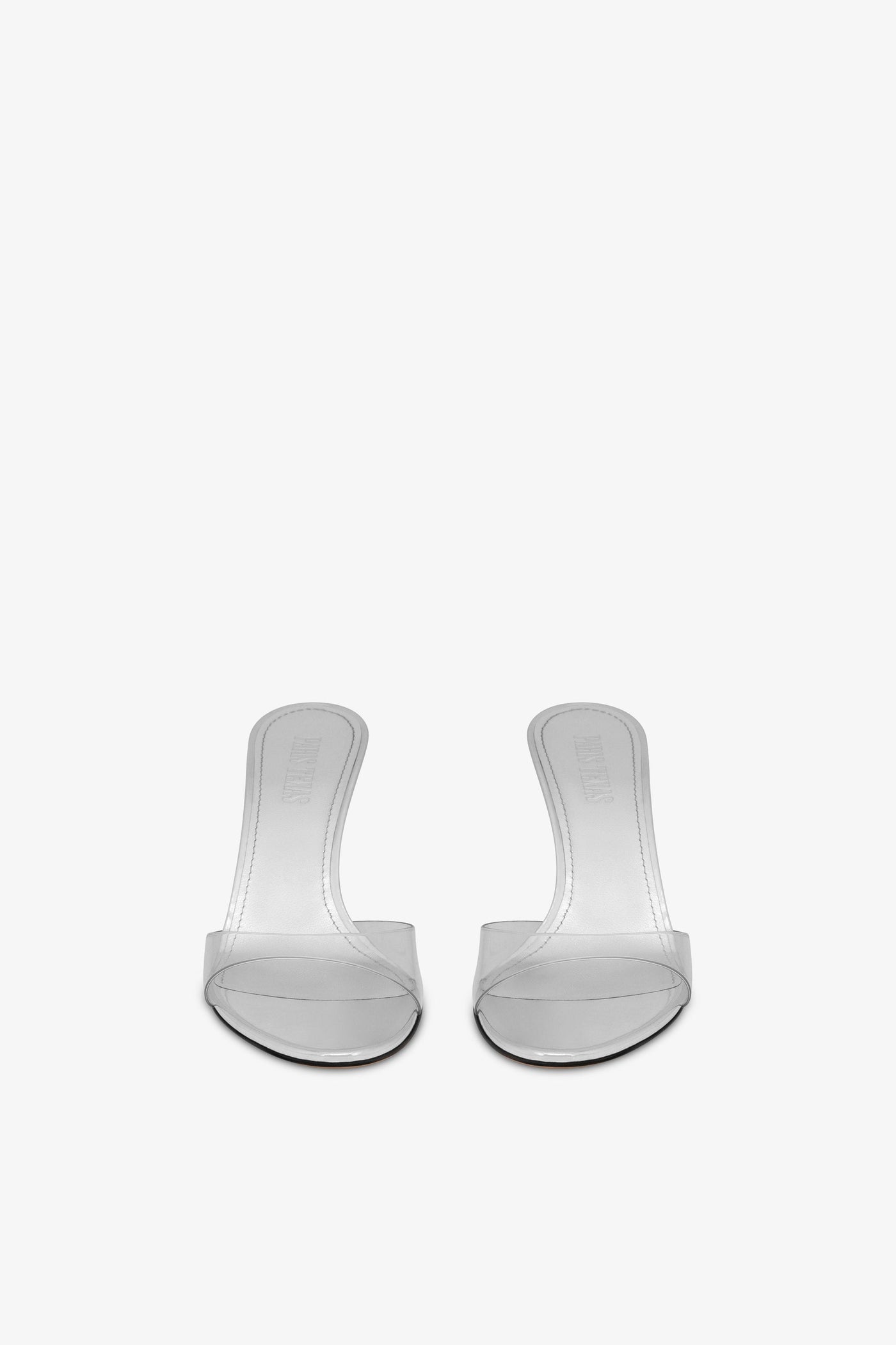 Almond-toe mules in supple silver PVC-mirror leather