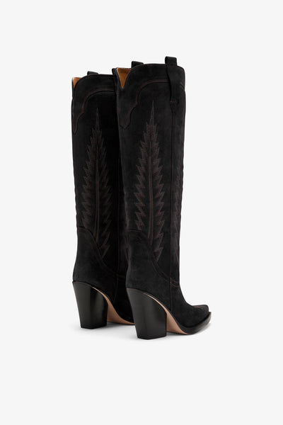 Black suede embroidered Texan boot