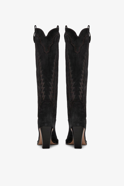 Black suede embroidered Texan boot