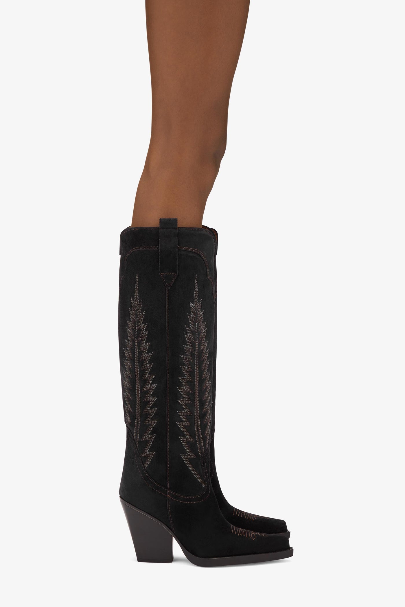 Black suede embroidered Texan boot