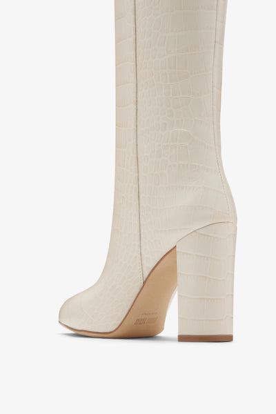 White croc-effect leather boots