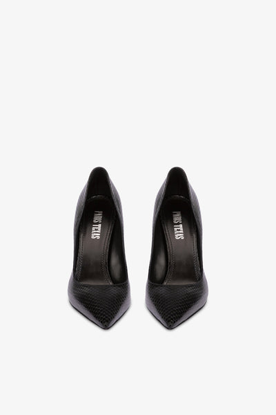 Pointed pumps in black mono python-printed soft leather