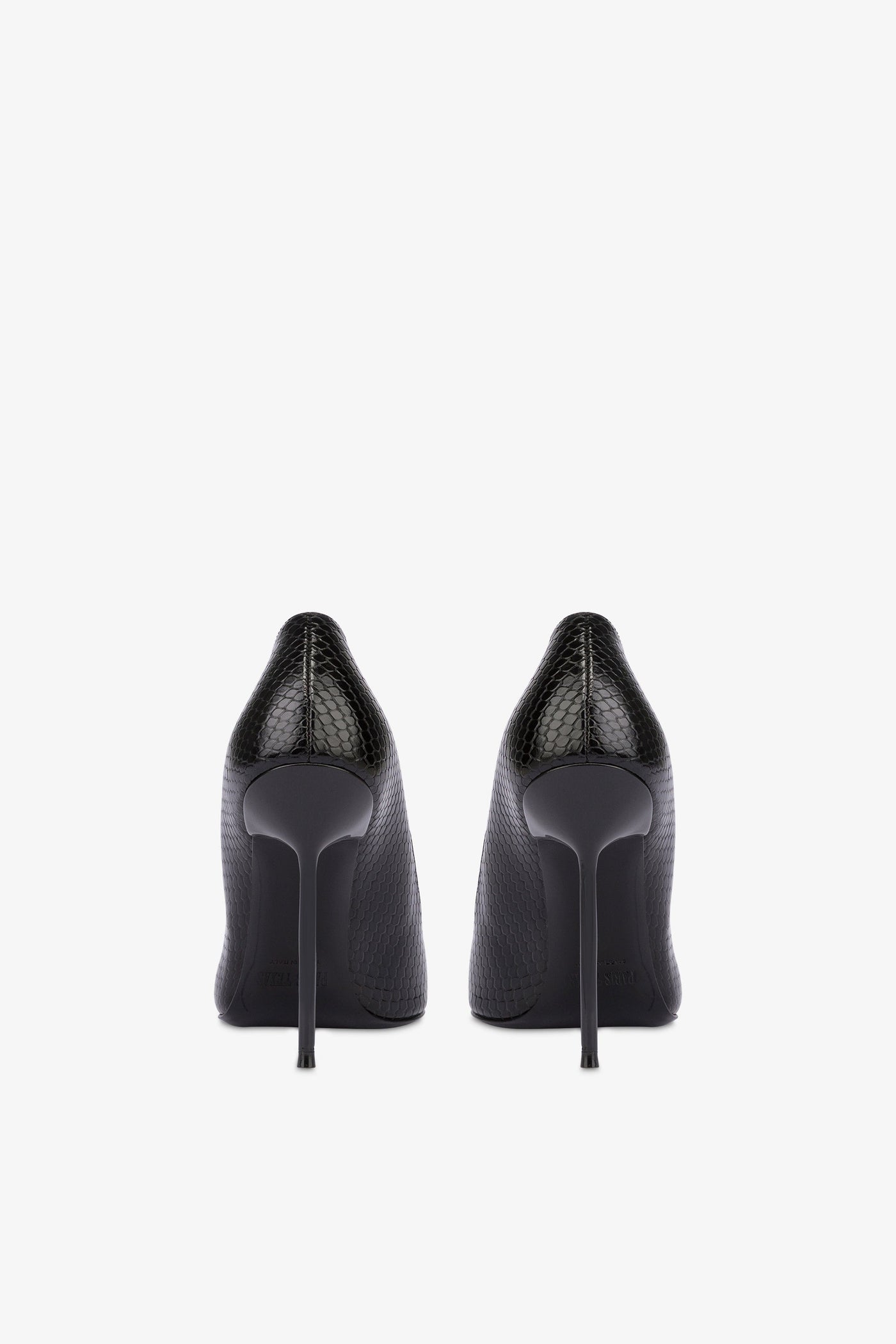 Pointed pumps in black mono python-printed soft leather