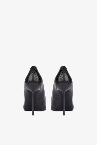 Pointed pumps in black mono python-printed soft leather