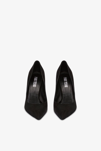 Pointed pumps in soft black suede leather