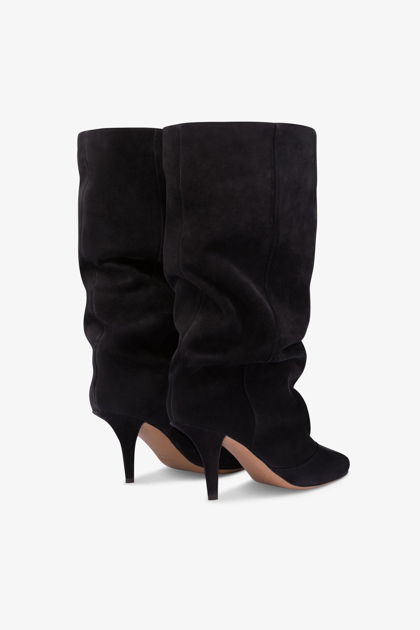 Mid-calf boots in soft off-black suede leather