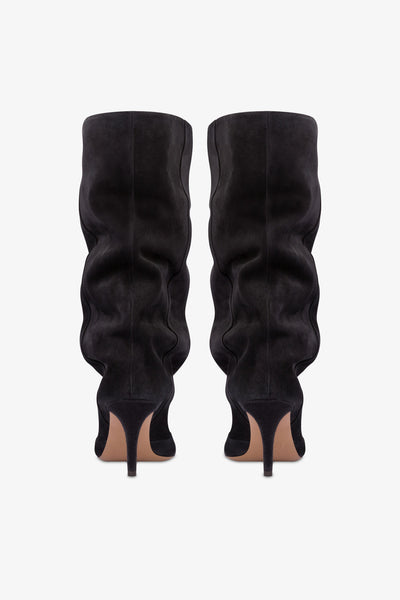 Mid-calf boots in soft off-black suede leather