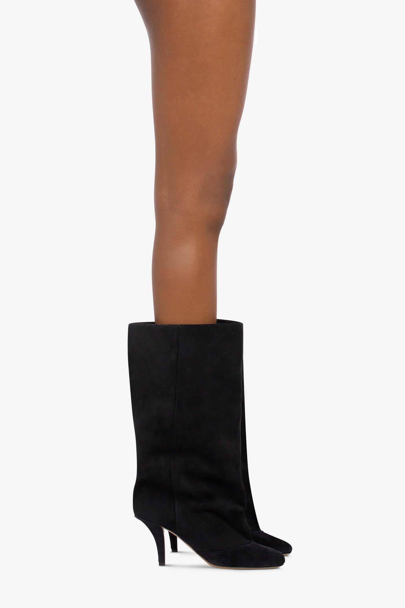 Mid-calf boots in soft off-black suede leather