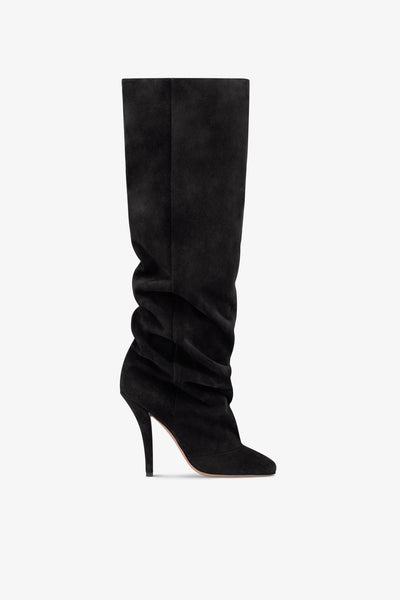 Knee-high boots in soft off-black suede leather