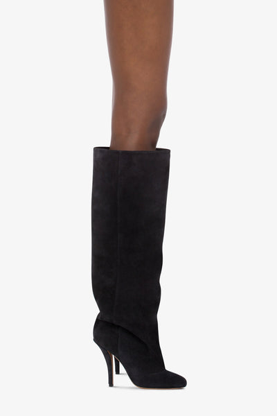 Knee-high boots in soft off-black suede leather