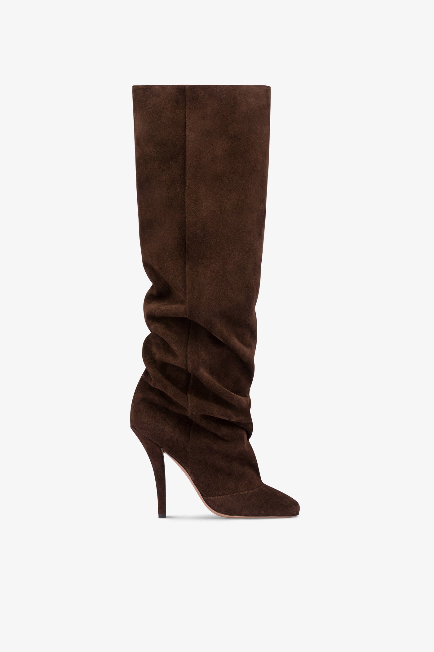 Knee-high boots in soft pepper suede leather