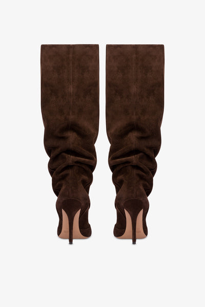 Knee-high boots in soft pepper suede leather