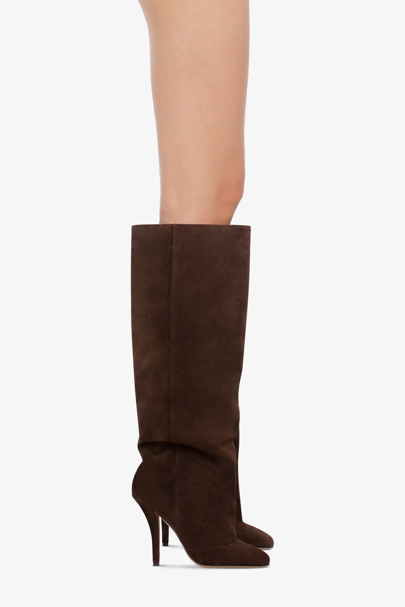 Knee-high boots in soft pepper suede leather